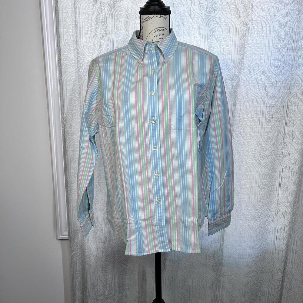 L.L. Bean‎ Stripped Button Down 100% Cotton Shirt Women's Size M